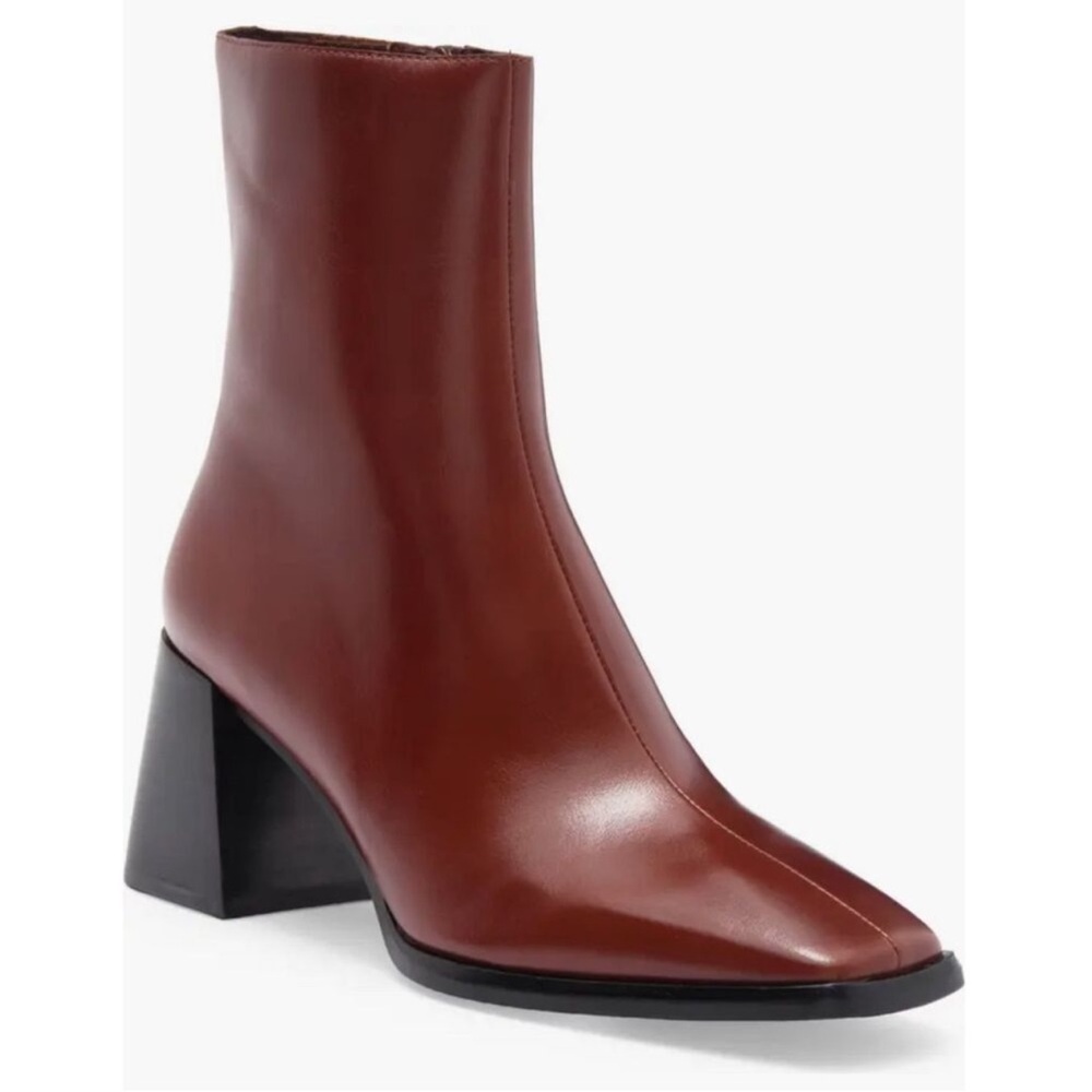 Jeffrey Campbell Sherpal Bootie Brown Square Toe Leather Block Heel